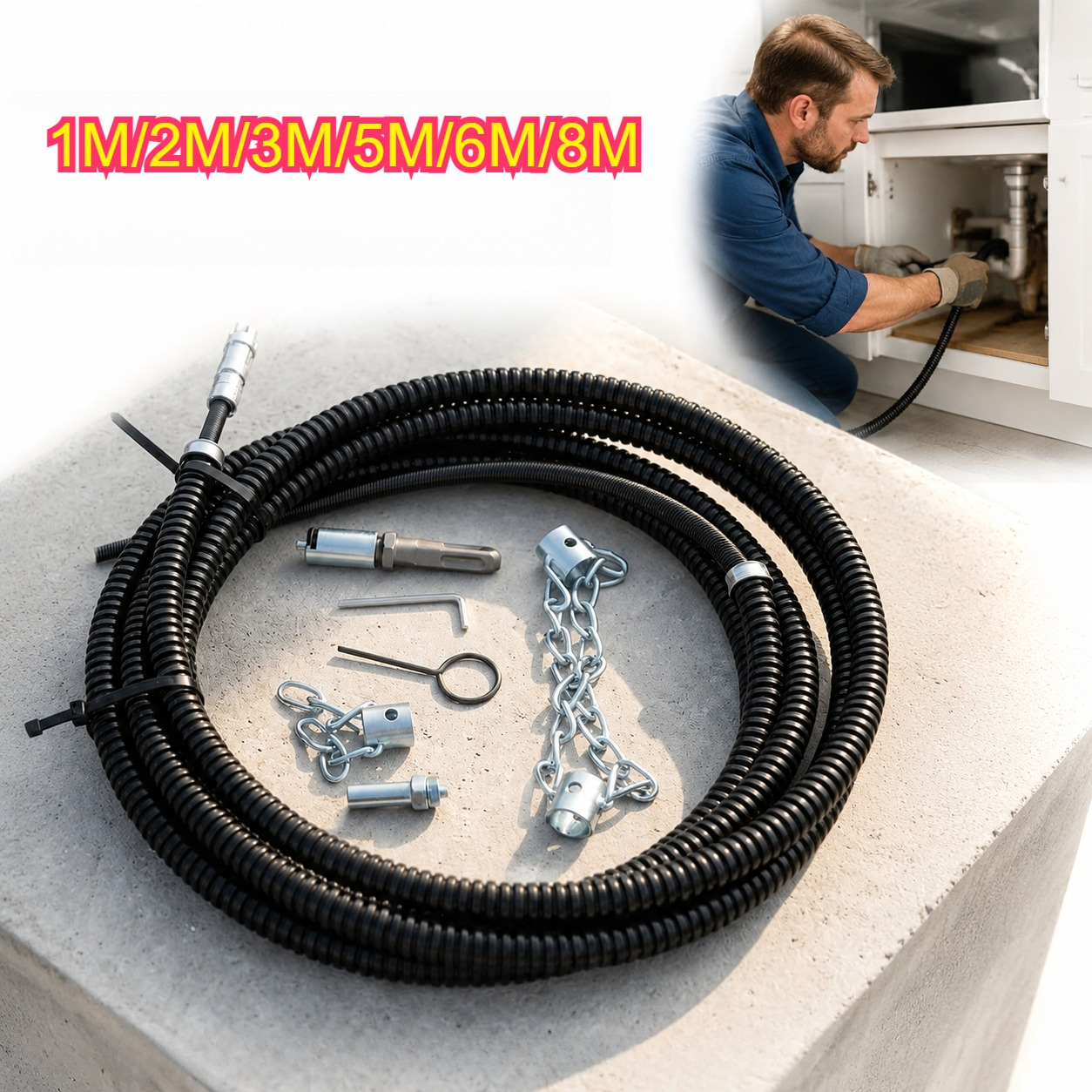 Power Tools Plumbing - Electric Drain Cleaning Tool Solid Chain